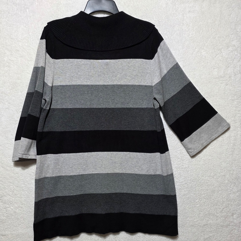 Style & Co Petite Striped Cowl Neck Sweater Knit Top XL 3/4 Sleeve Gray Black - Picture 2 of 8